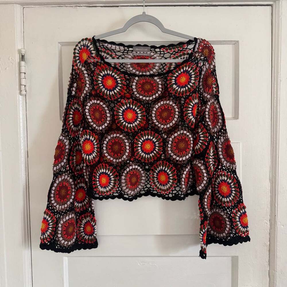 UO Crochet Bell-Sleeve Sweater